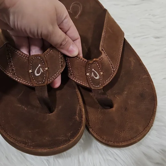 OluKai Rich Brown Leather Sandals Men's Nui Sandal in Rum Brown by Olukai Sz 13 - Picture 5 of 10